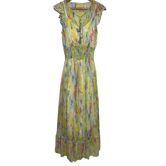 By Anthropologie Watercolor Maxi Dress Size 4 - Picture 5 of 14